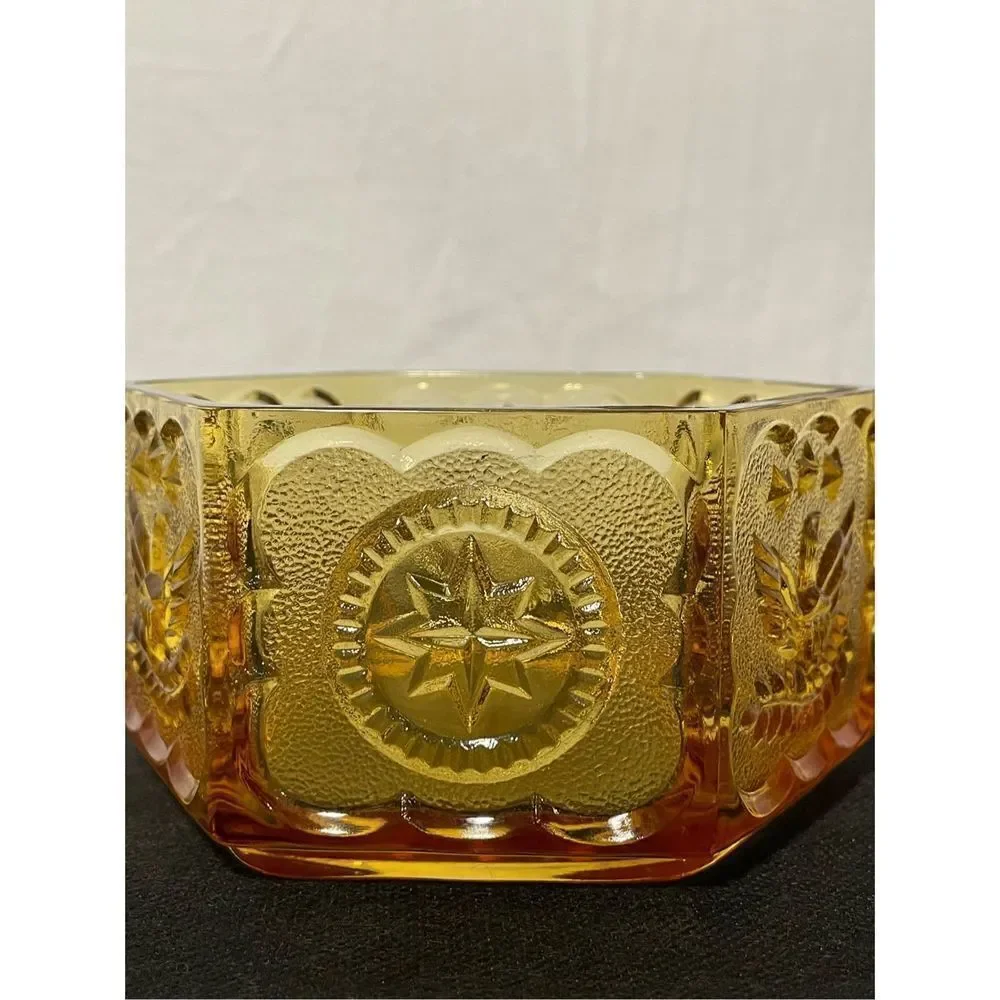 Hexagonal amber glass candy dish